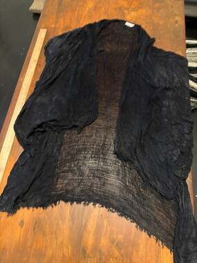 Free People Lagenlook Boho Black Mesh Open Front High Low Ruana Shawl Wrap Cardi